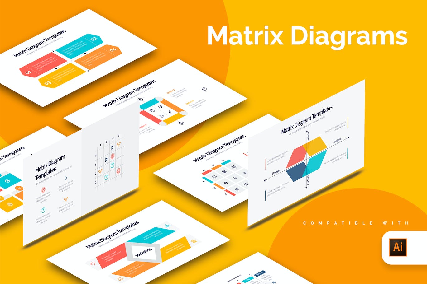 矩阵图信息图表矢量模板 Business Matrix Diagram Illustrator Infographics 幻灯图表 第1张