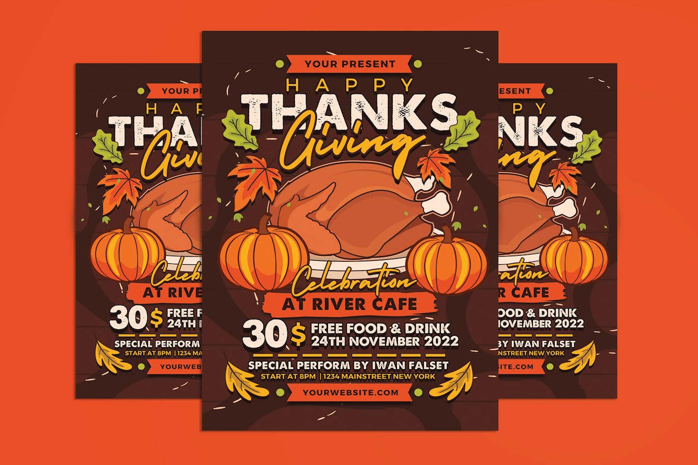感恩节庆祝海报PSD素材 Thanksgiving Celebration Flyer 设计素材 第3张