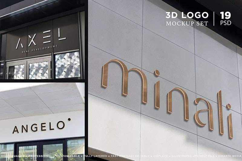 19个户外门店LOGO展示3D效果样机模板PSD 样机素材 第1张