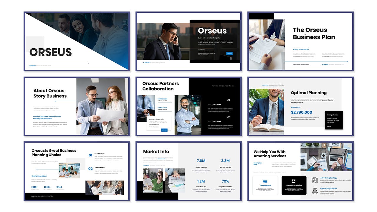 年终总结PowerPoint演示文稿模板 Orseus – Business Presentation PowerPoint Template 幻灯图表 第2张