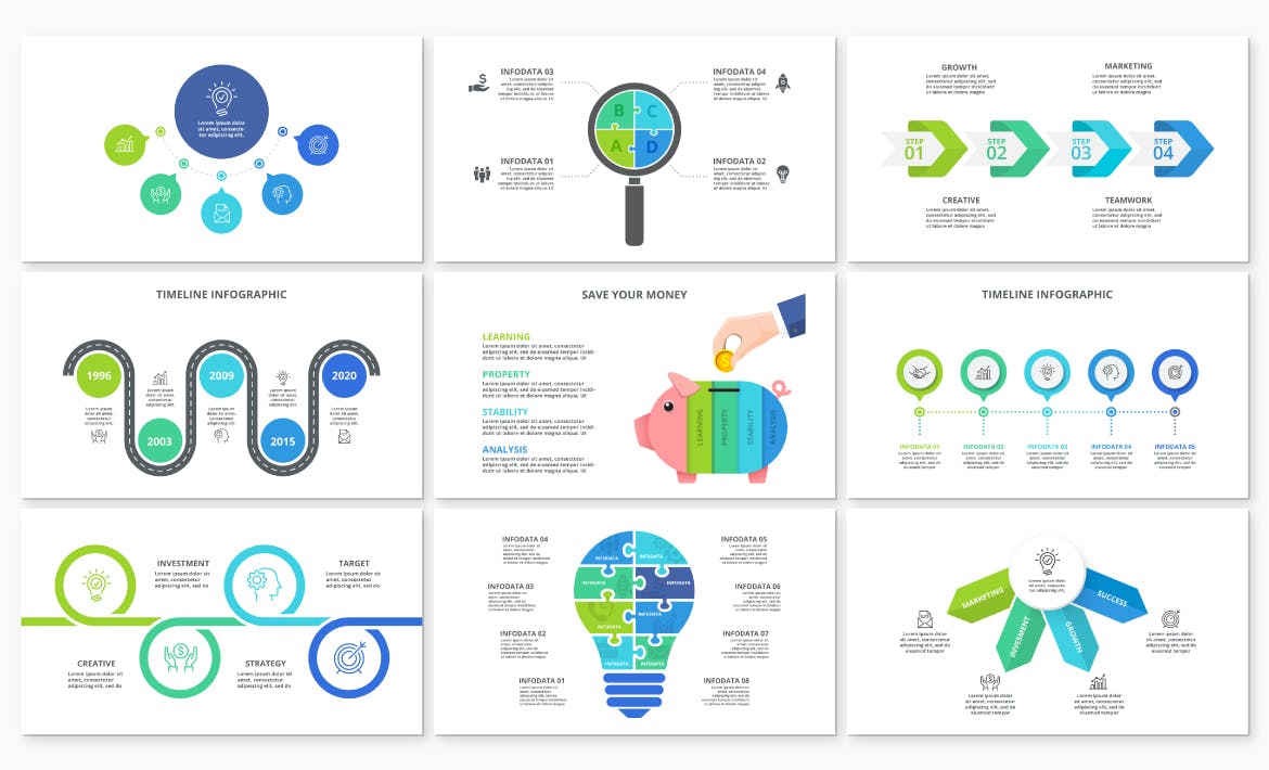 商业概念信息图表元素集 Marketing Infographics Elements Set 幻灯图表 第2张