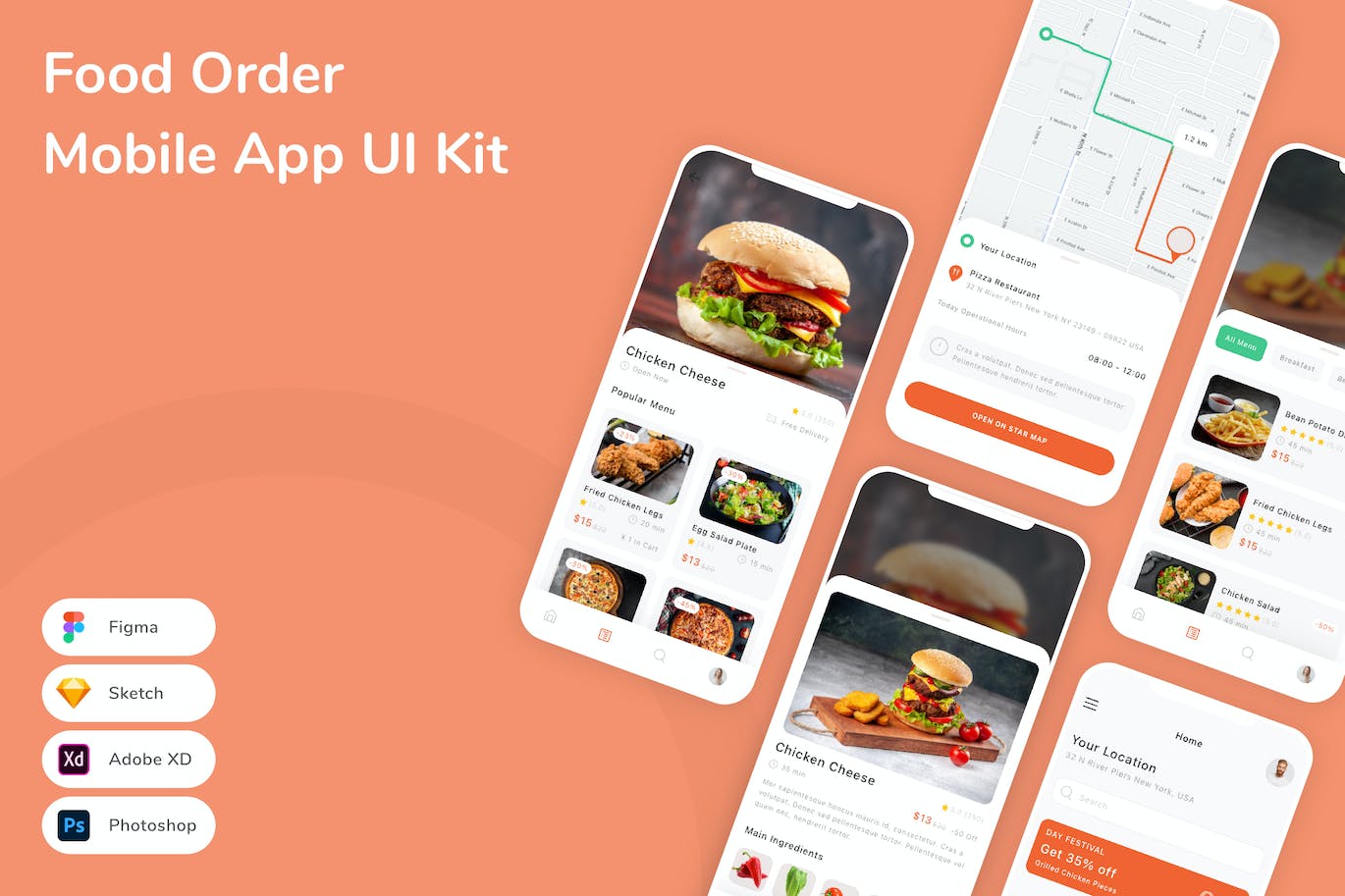 食品订单配送App应用程序UI设计模板套件 Food Order Mobile App UI Kit APP UI 第1张