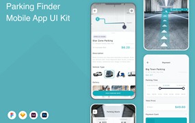 停车位查找移动应用程序App设计UI模板 Parking Finder Mobile App UI Kit