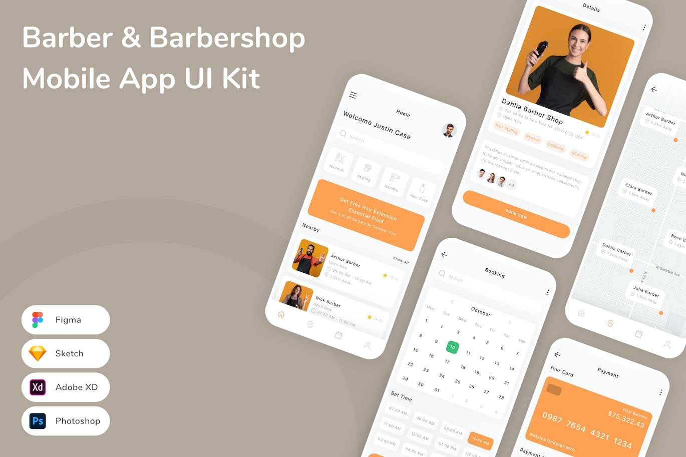 理发沙龙和理发店App应用程序UI设计模板套件 Barber & Barbershop Mobile App UI Kit APP UI 第1张