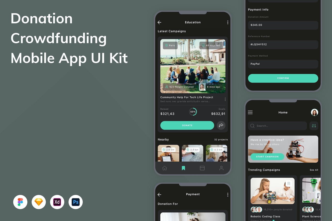 捐赠众筹移动应用程序App设计UI模板 Donation & Crowdfunding Mobile App UI Kit APP UI 第1张