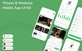 健身和锻炼App应用程序UI设计模板套件 Fitness & Workout Mobile App UI Kit