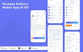 包裹交付移动应用程序App UI设计套件 Package Delivery Mobile App UI Kit