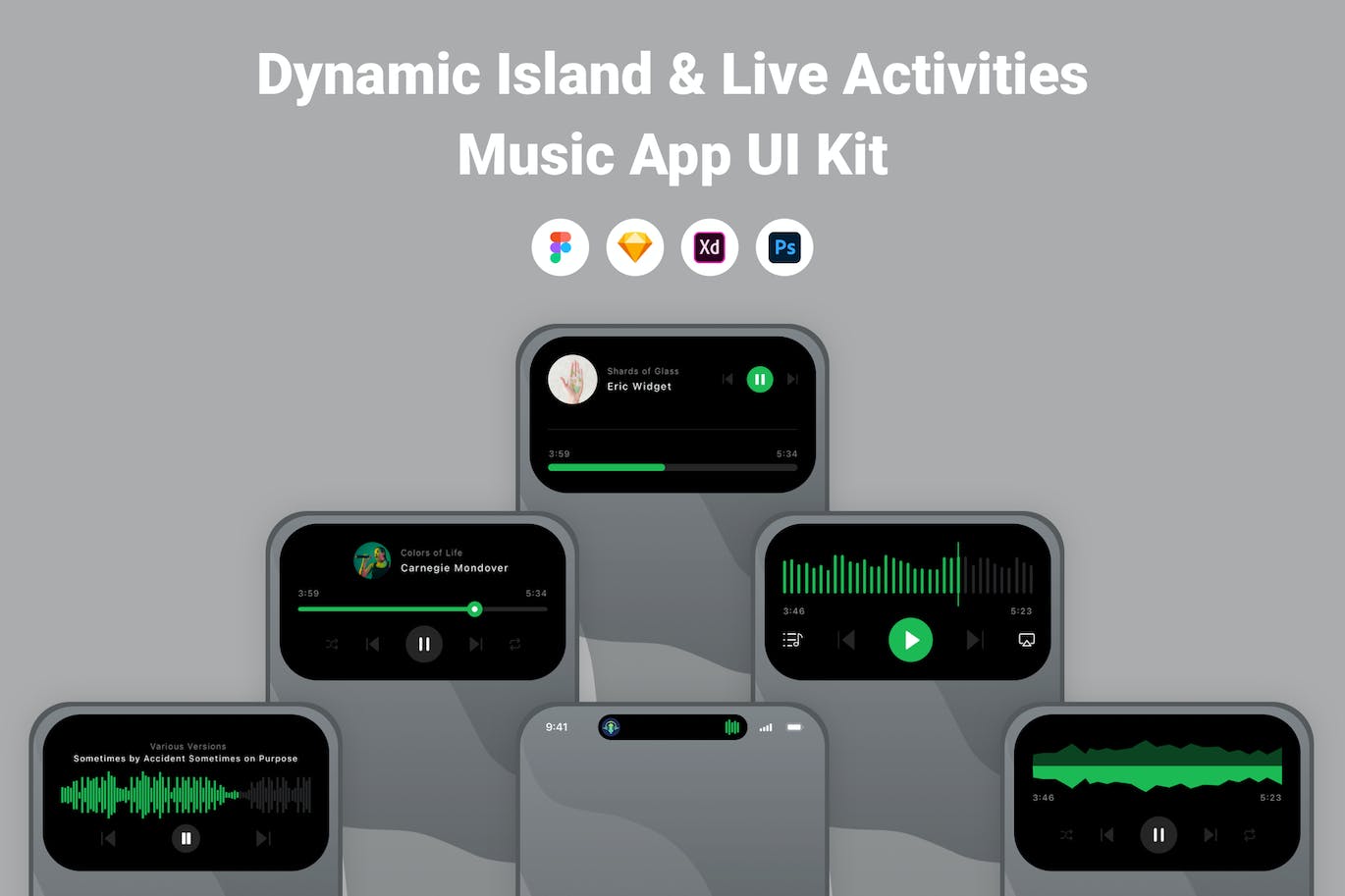 音乐应用App灵动岛UI模板套件 Dynamic Island & Live Activities Music App UI Kit APP UI 第1张