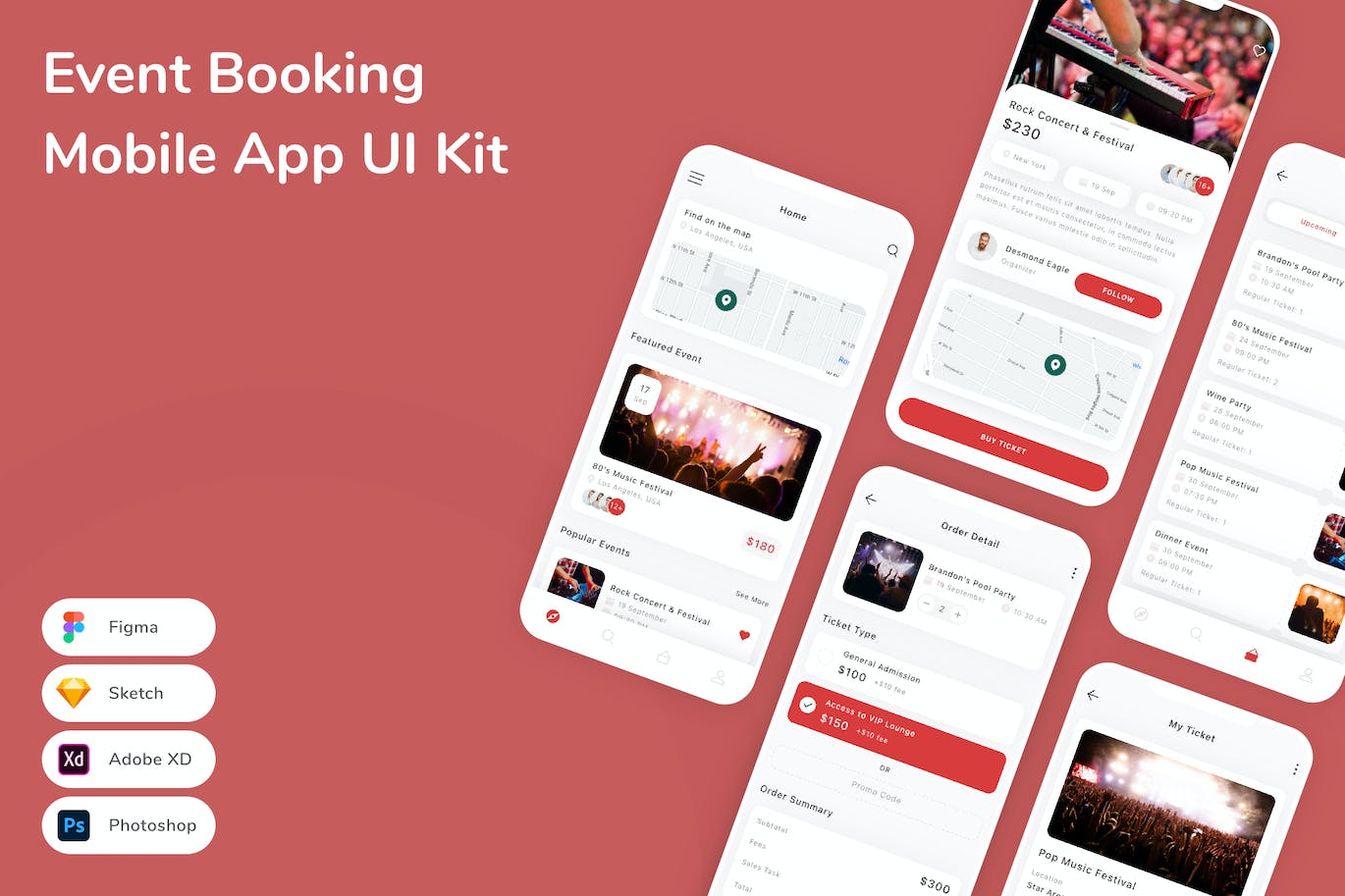 活动预订App应用程序UI设计模板套件 Event Booking Mobile App UI Kit APP UI 第1张