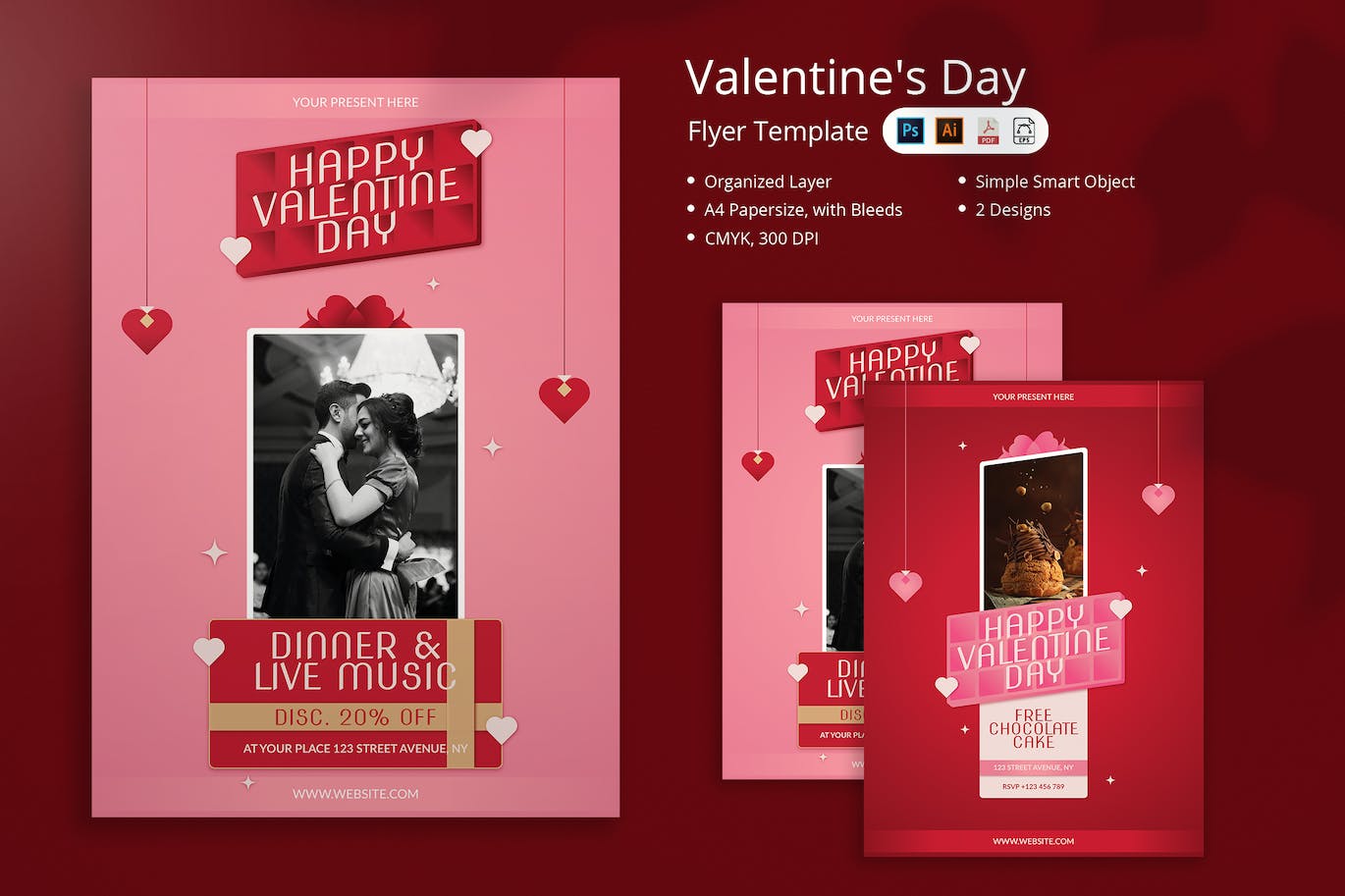爱心情人节传单模板 Niken – Valentine’s Day Flyer 设计素材 第1张