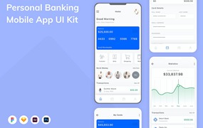 个人银行业务App应用程序UI设计模板套件 Personal Banking Mobile App UI Kit
