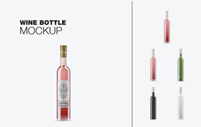 葡萄酒瓶包装设计样机 Set Wine Bottles Mockup