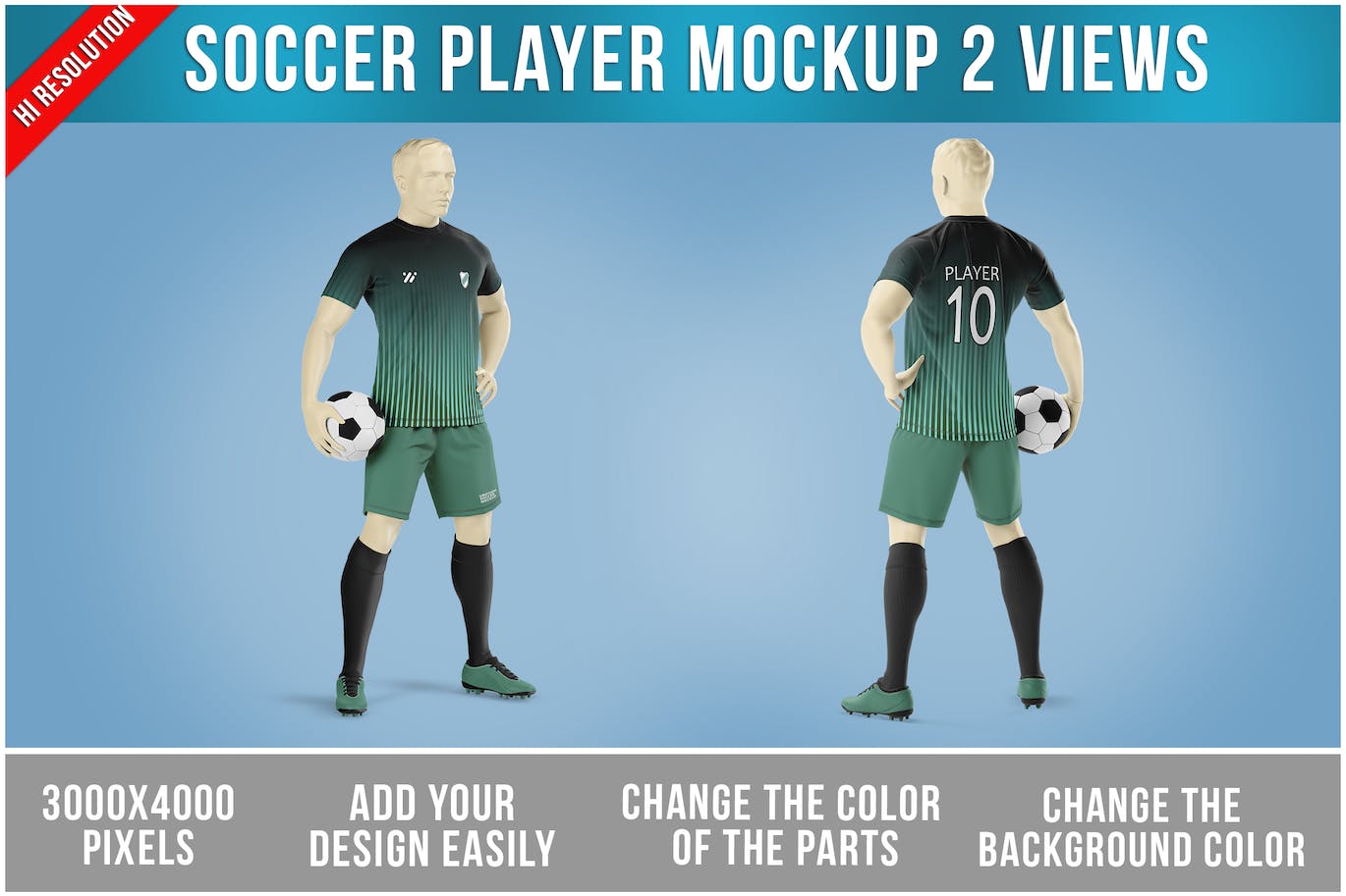 足球运动员服装设计样机 Soccer Player Mockup Template 样机素材 第1张
