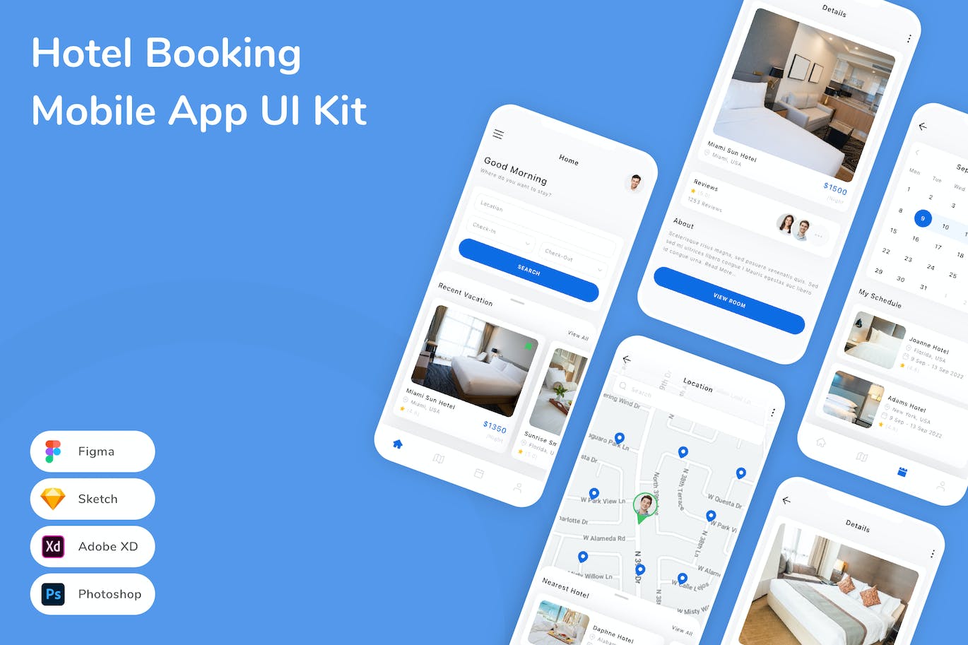 订酒店App应用程序UI设计模板套件 Hotel Booking Mobile App UI Kit APP UI 第1张