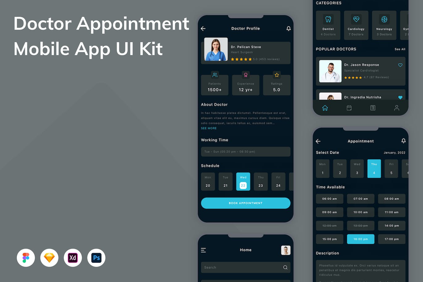 医生预约移动应用程序App设计UI模板 Doctor Appointment Mobile App UI Kit APP UI 第1张