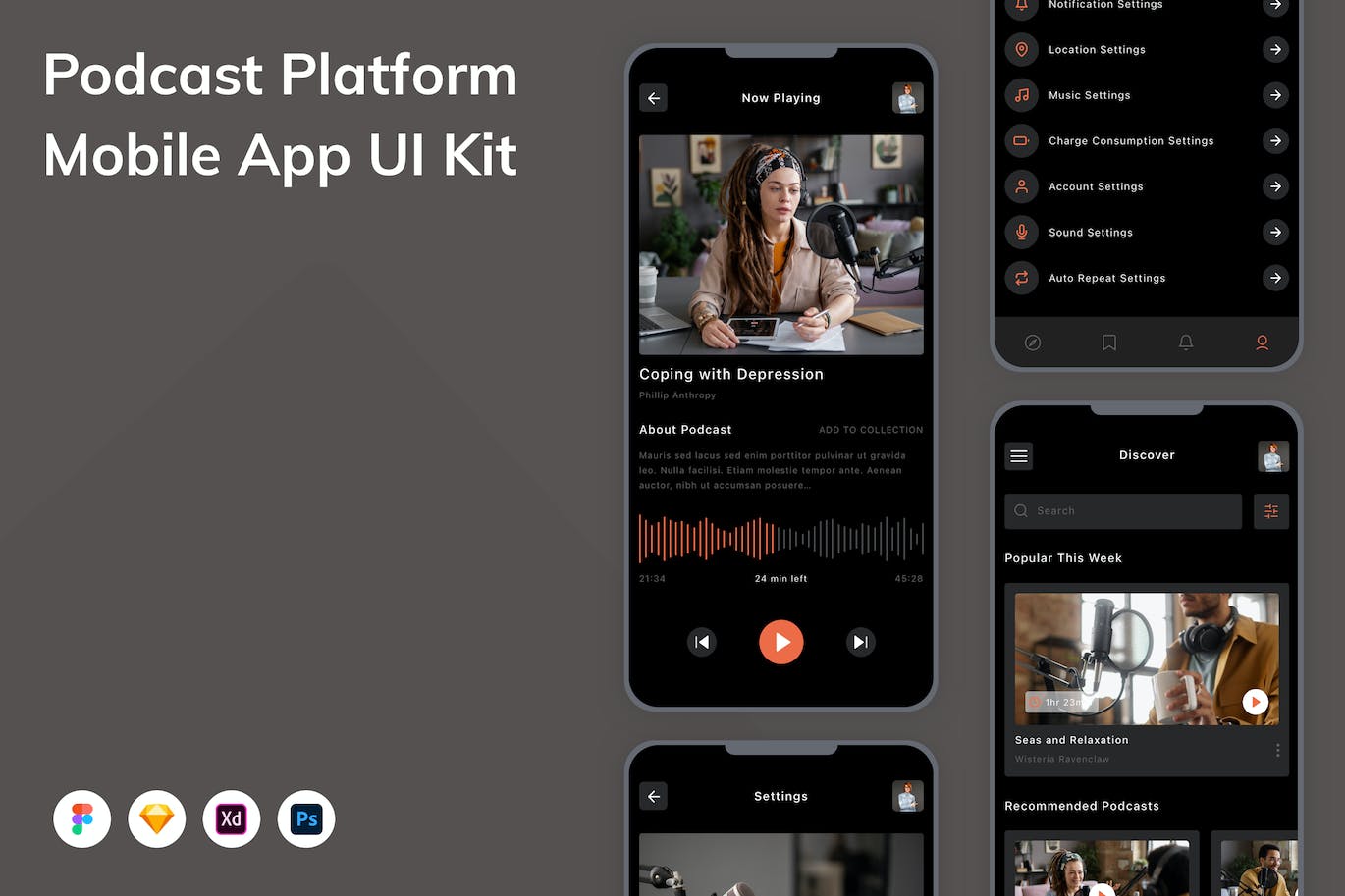 播客平台App应用程序UI设计模板套件 Podcast Platform Mobile App UI Kit APP UI 第1张