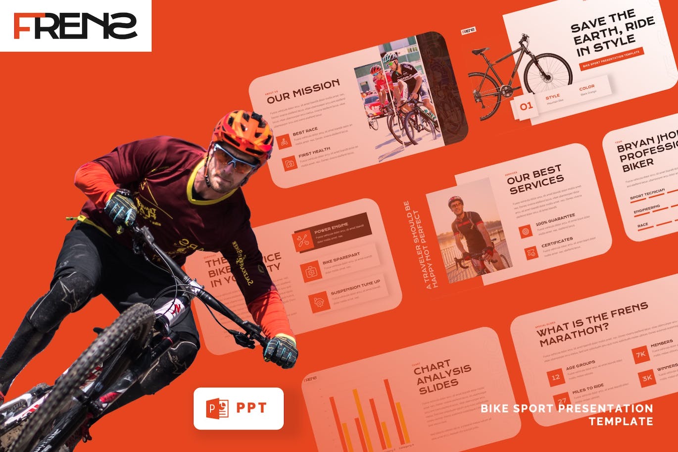 自行车运动PPT幻灯片模板 FRENS – Bike Sport Powerpoint Template 幻灯图表 第1张