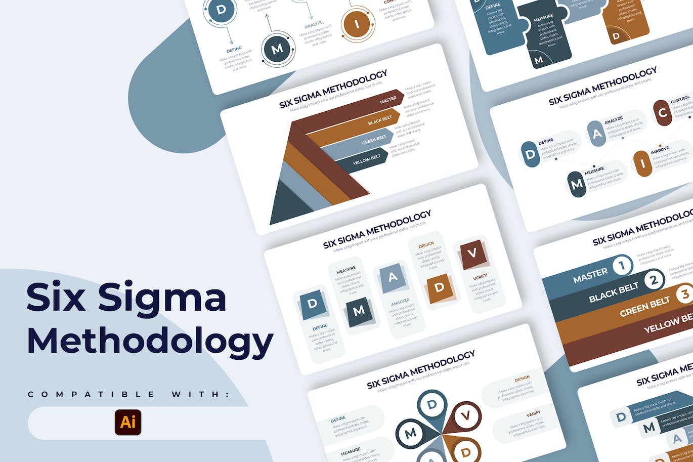 六西格玛方法信息图表矢量模板 Six Sigma Methodology Illustrator Infographics 幻灯图表 第1张