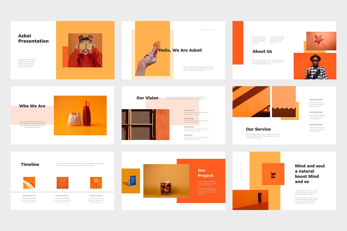 创意橙色主题PPT幻灯片模板下载 Azkei : Creative Orange Powerpoint Template 幻灯图表 第4张
