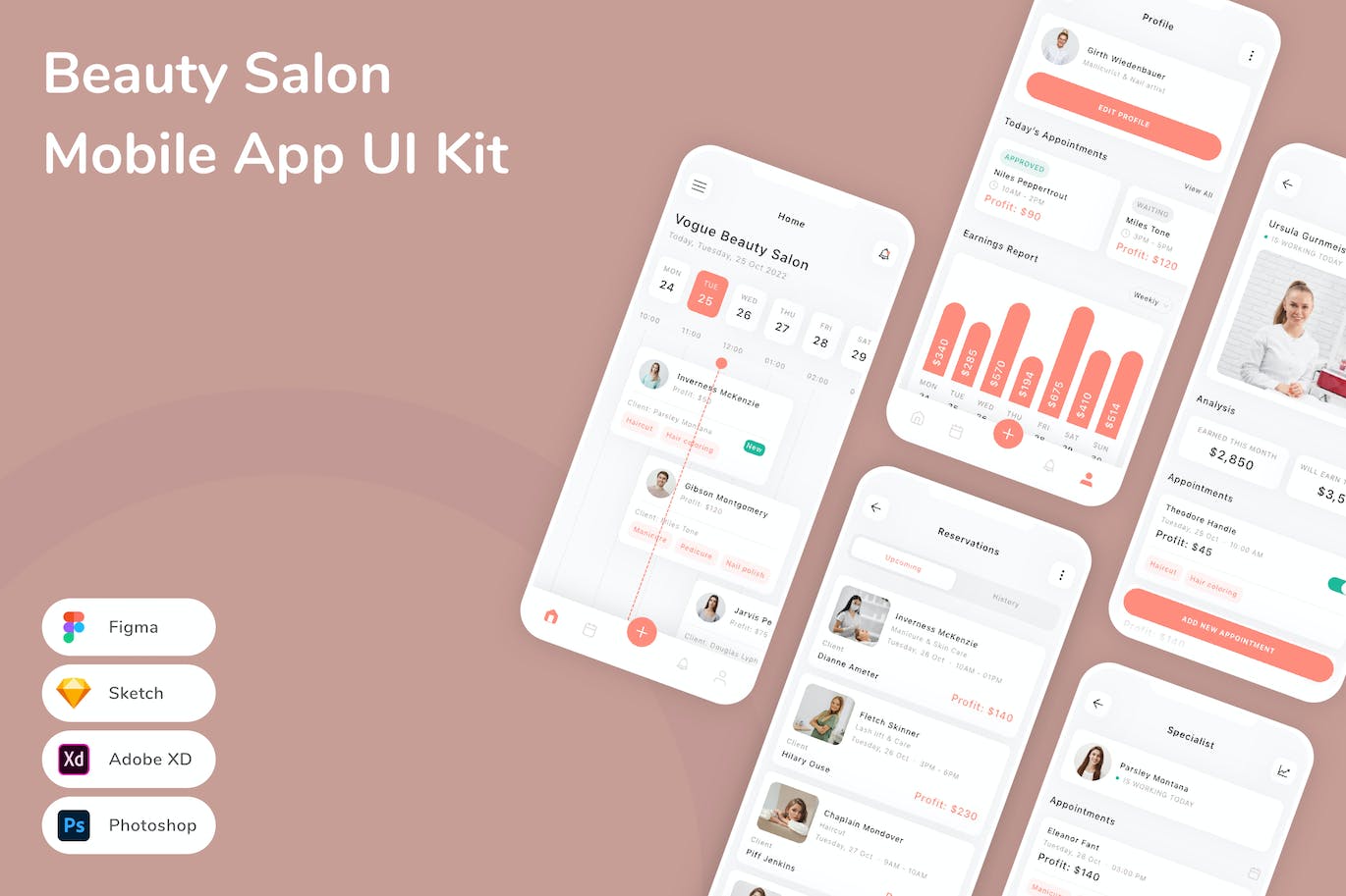 美容沙龙App应用界面设计模板 Beauty Salon Mobile App UI Kit APP UI 第1张