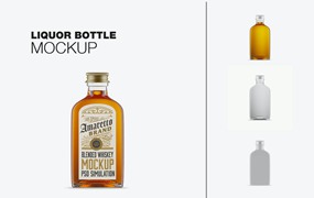 扁平威士忌玻璃瓶设计样机 Flat Whiskey Glass Bottle Mockup