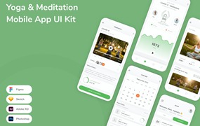 瑜伽和冥想应用程序App界面设计UI套件 Yoga & Meditation Mobile App UI Kit