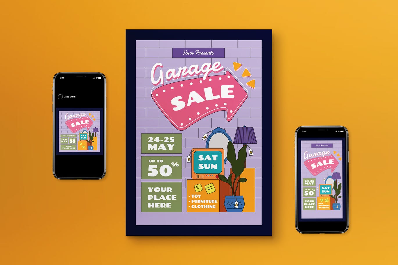 旧货销售宣传单设计模板 Garage Sale Flyer Set 设计素材 第1张
