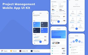 项目管理App应用程序UI设计模板套件 Project Management Mobile App UI Kit