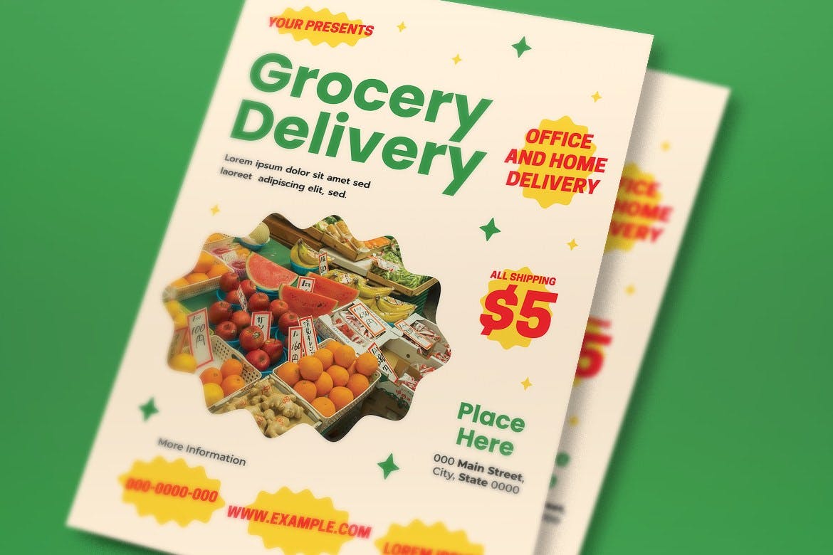 杂货配送传单设计 Grocery Delivery Flyer Set 设计素材 第3张