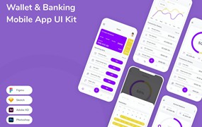 钱包&银行业App手机应用程序UI设计素材 Wallet & Banking Mobile App UI Kit