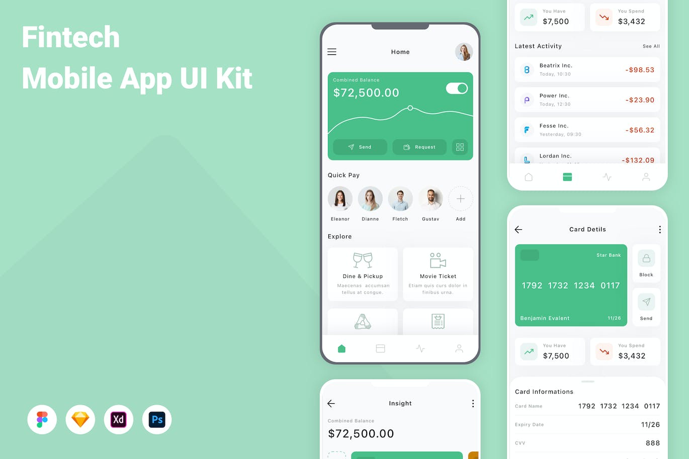 金融科技钱包App手机应用程序UI设计素材 Fintech Mobile App UI Kit APP UI 第1张