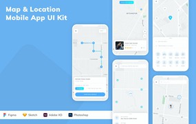 地图和位置应用程序App界面设计UI套件 Map & Location Mobile App UI Kit