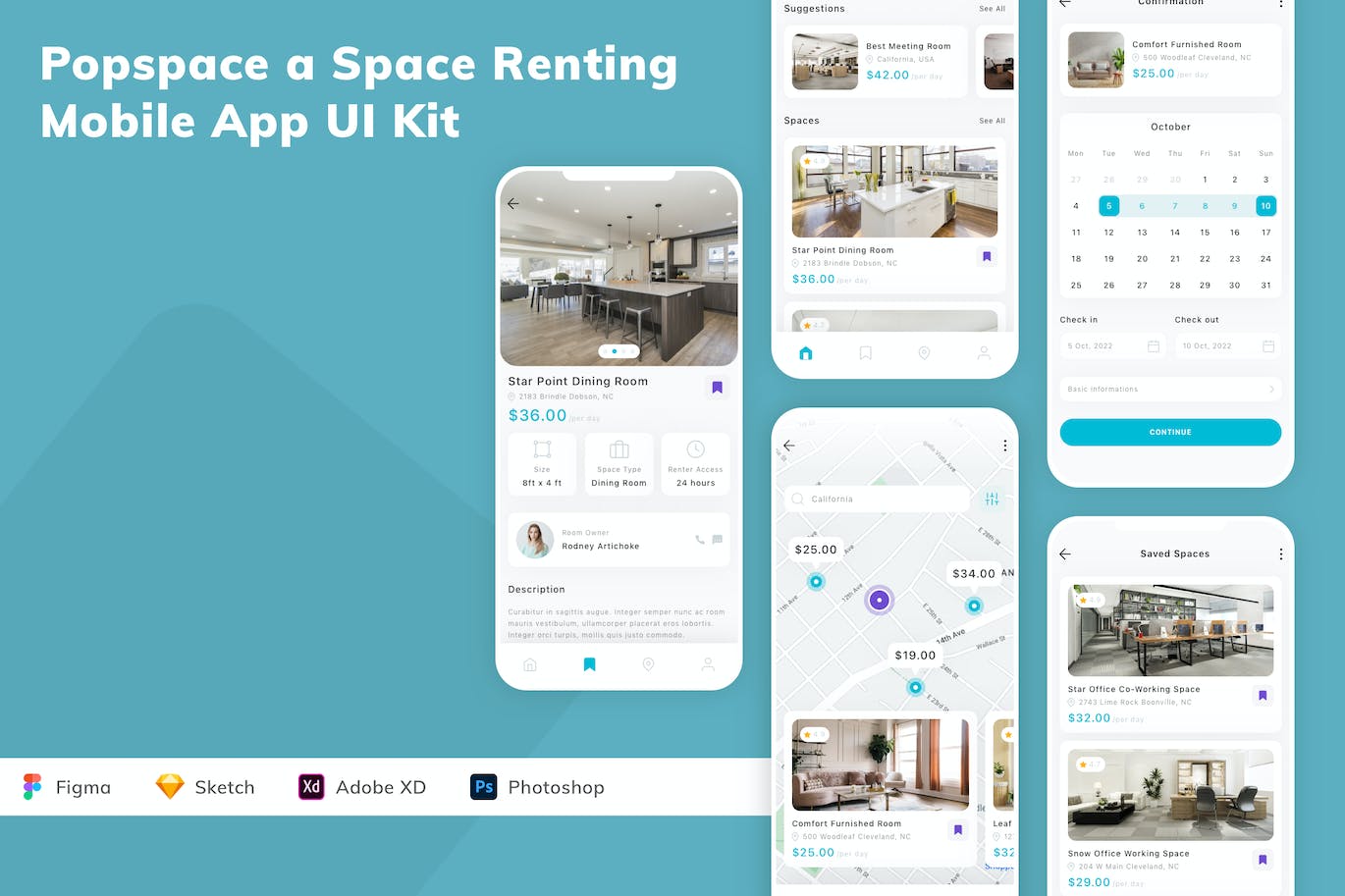 办公室租赁App应用程序UI设计模板套件 Popspace a Space Renting Mobile App UI Kit APP UI 第1张