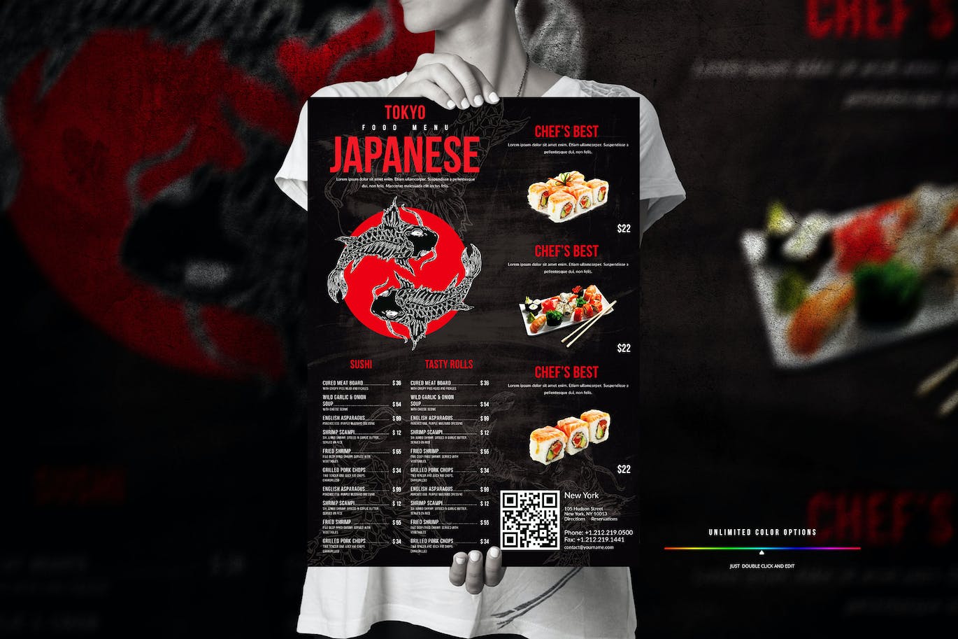 东方美食菜单大海报设计模板 Oriental Food Menu Big Poster Design 设计素材 第1张