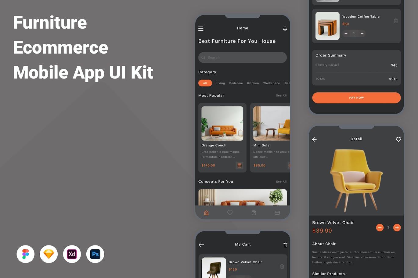 家具电子商务App手机应用程序UI设计素材 Furniture Ecommerce Mobile App UI Kit APP UI 第1张