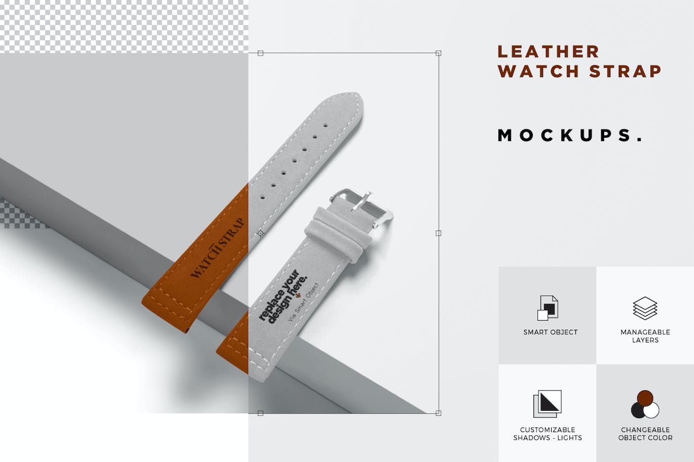 皮革表带手表品牌设计样机 Leather Watch Strap Mockups 样机素材 第2张