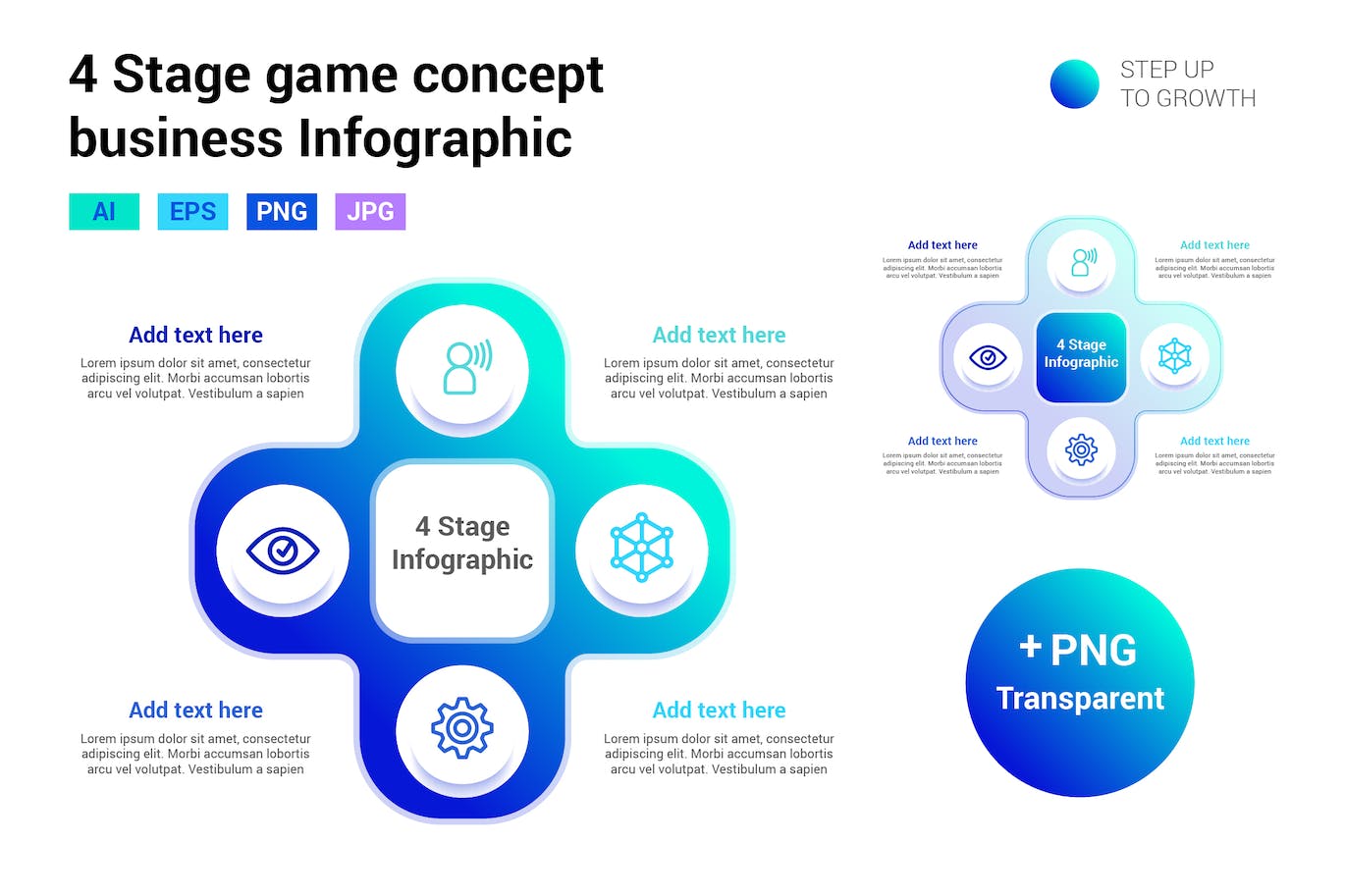 游戏方向键概念信息图表模板 4 Stage game concept infographic 幻灯图表 第1张