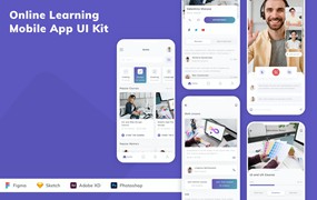 在线学习App应用程序UI设计模板套件 Online Learning Mobile App UI Kit