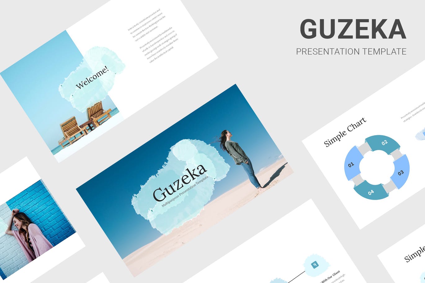 多用途蓝色幻灯片演示PPT模板 Guzeka – Multipurposes Blue Powerpoint Template 幻灯图表 第1张