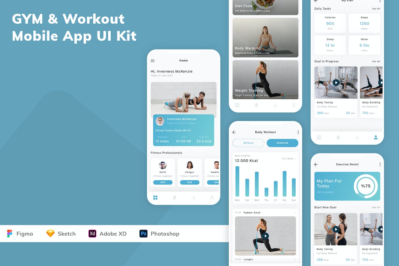 健身房和健身应用程序App界面设计UI套件 GYM & Workout Mobile App UI Kit APP UI 第1张