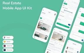 房地产App手机应用程序UI设计素材 Real Estate Mobile App UI Kit