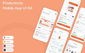 日程工作规划应用程序App界面设计UI套件 Productivity Mobile App UI Kit