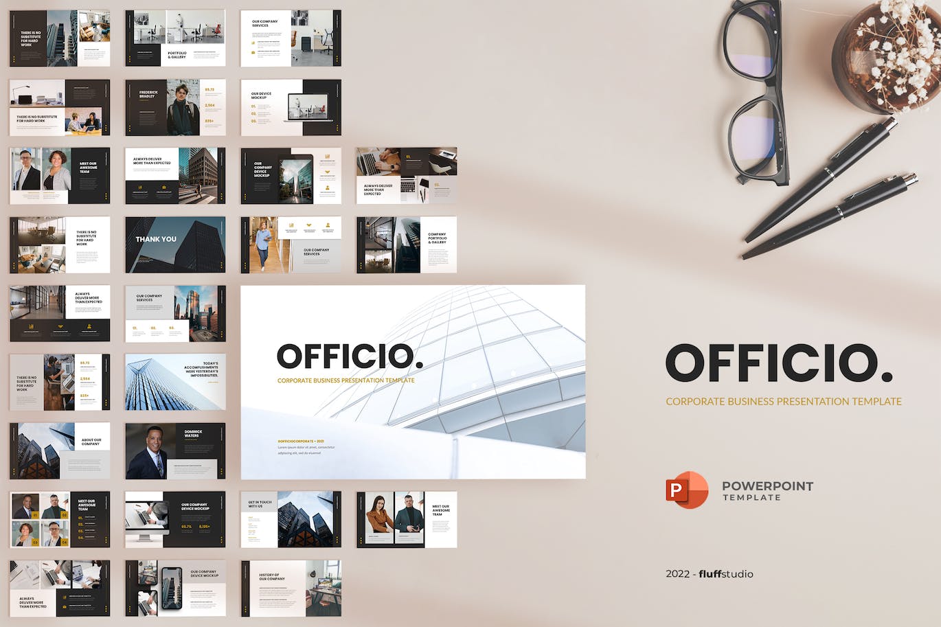 公司业务PowerPoint演示文稿模板 Officio – Corporate PowerPoint Template 幻灯图表 第1张
