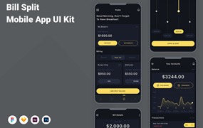账单拆分App应用程序UI设计模板套件 Bill Split Mobile App UI Kit
