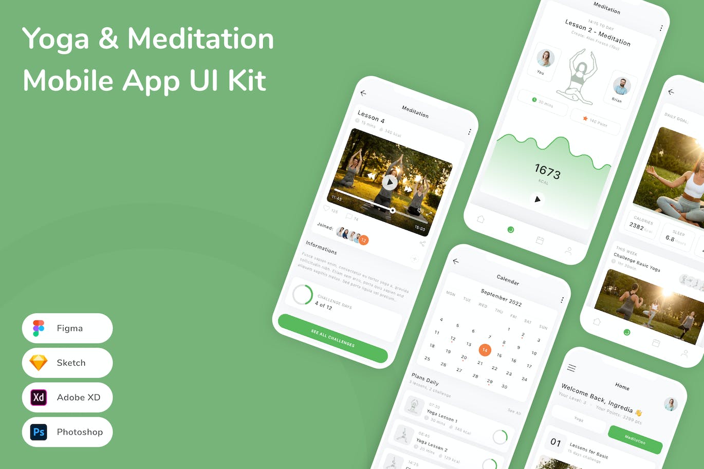 瑜伽和冥想应用程序App界面设计UI套件 Yoga & Meditation Mobile App UI Kit APP UI 第1张