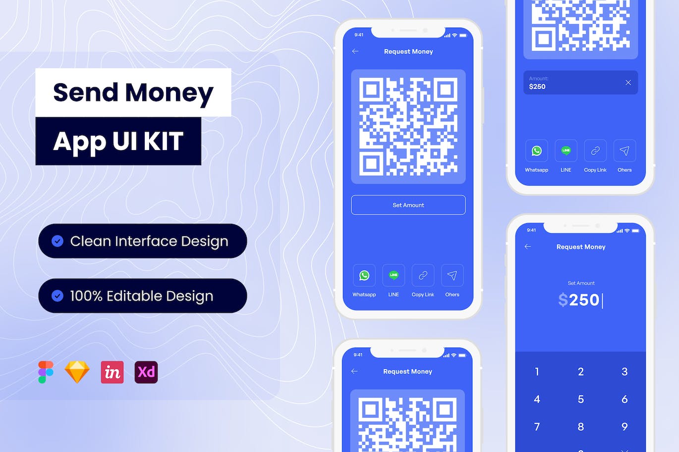 二维码汇款移动App应用程序界面设计模板 Send Money Mobile App APP UI 第1张