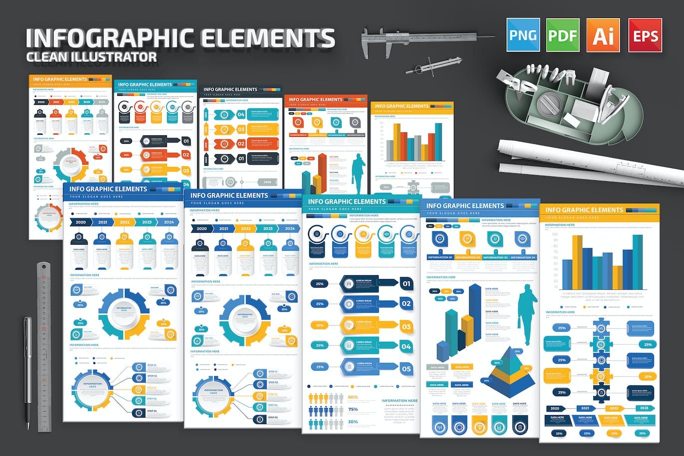 办公数据图表元素设计模板 Infographics Elements 幻灯图表 第1张