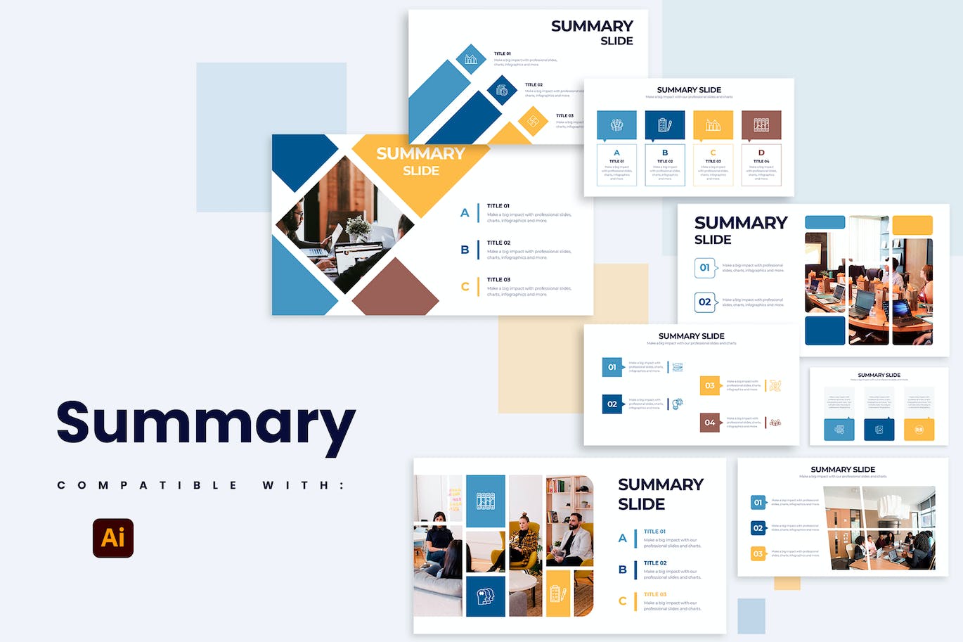 企业总结信息图表矢量模板 Business Summary Slides Illustrator Infographics 幻灯图表 第1张