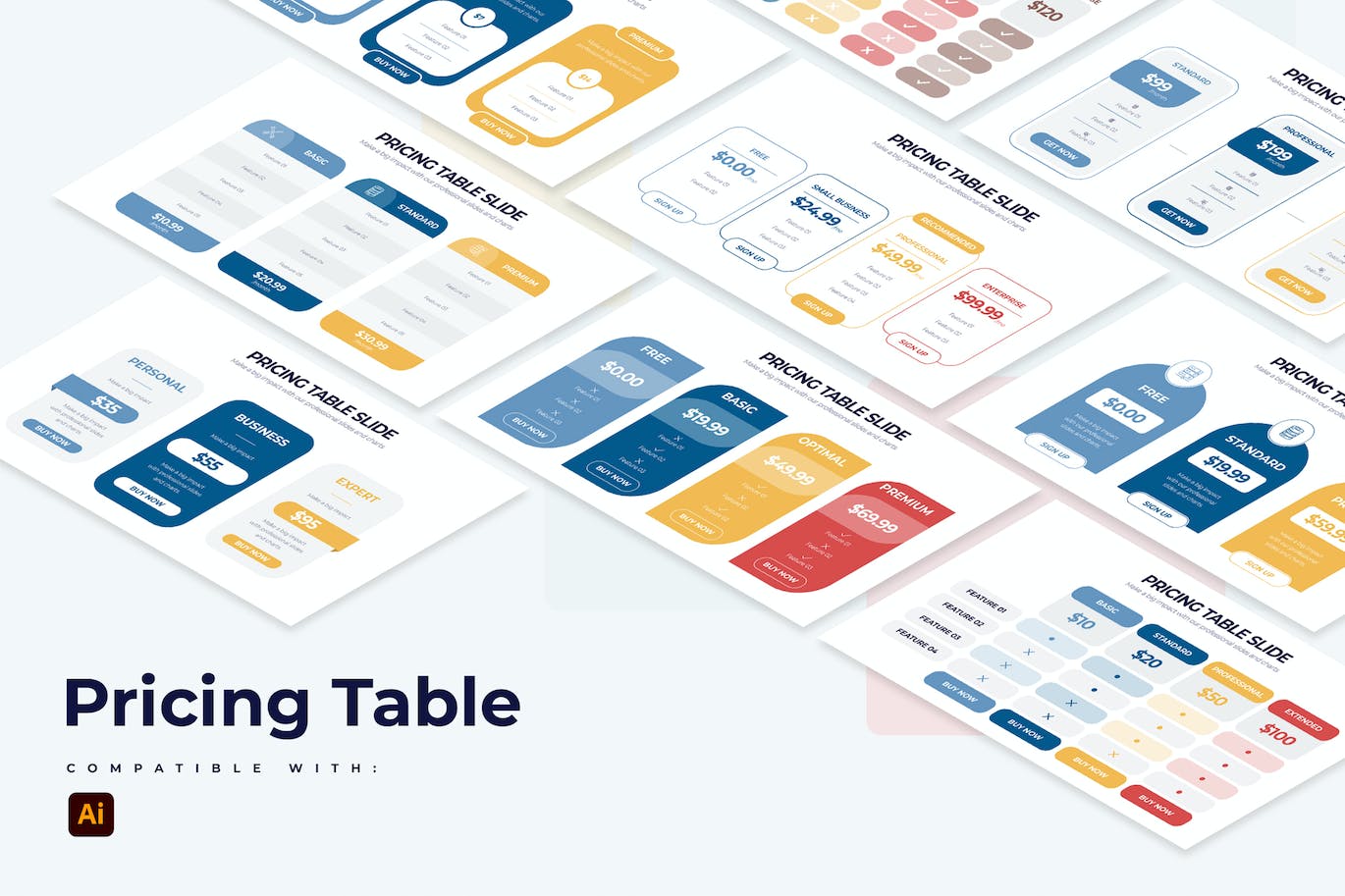 定价表信息图表矢量模板 Pricing Table Slides Illustrator Infographics 幻灯图表 第1张
