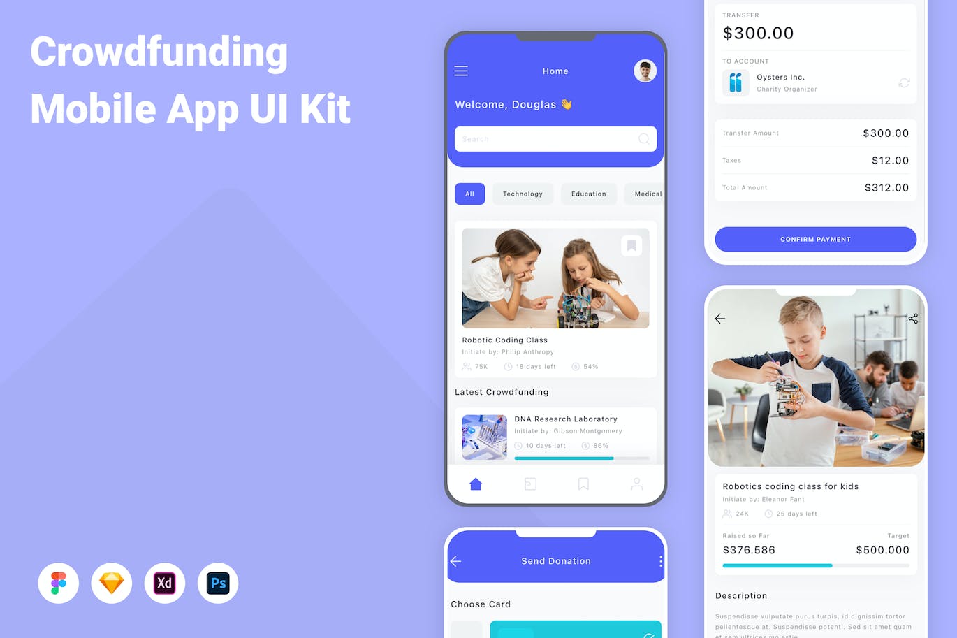 众筹应用程序App界面设计UI套件 Crowdfunding Mobile App UI Kit APP UI 第1张